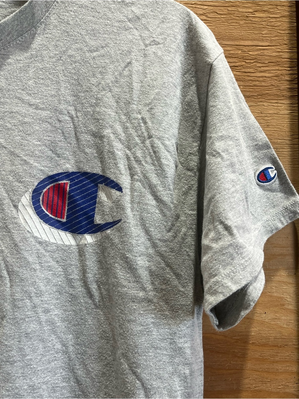 Champion Short Sleeve Gray T-Shirt with Blue & Red Logo - Picture 2 of 4